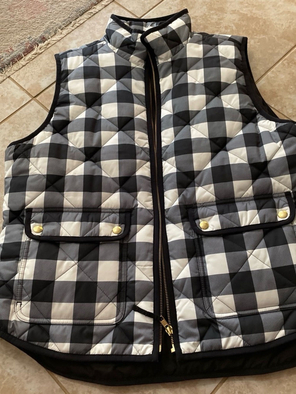 J. Crew Black & White Quilted Plaid Puffer Vest